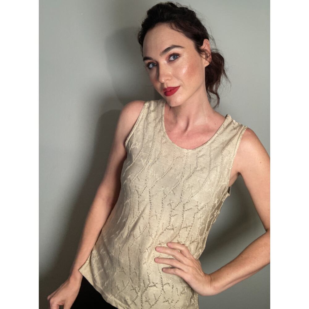 Every Green Vintage Italian Knitwear Beige Gold Sleeveless Tank Italy Lux ~ Sz M
